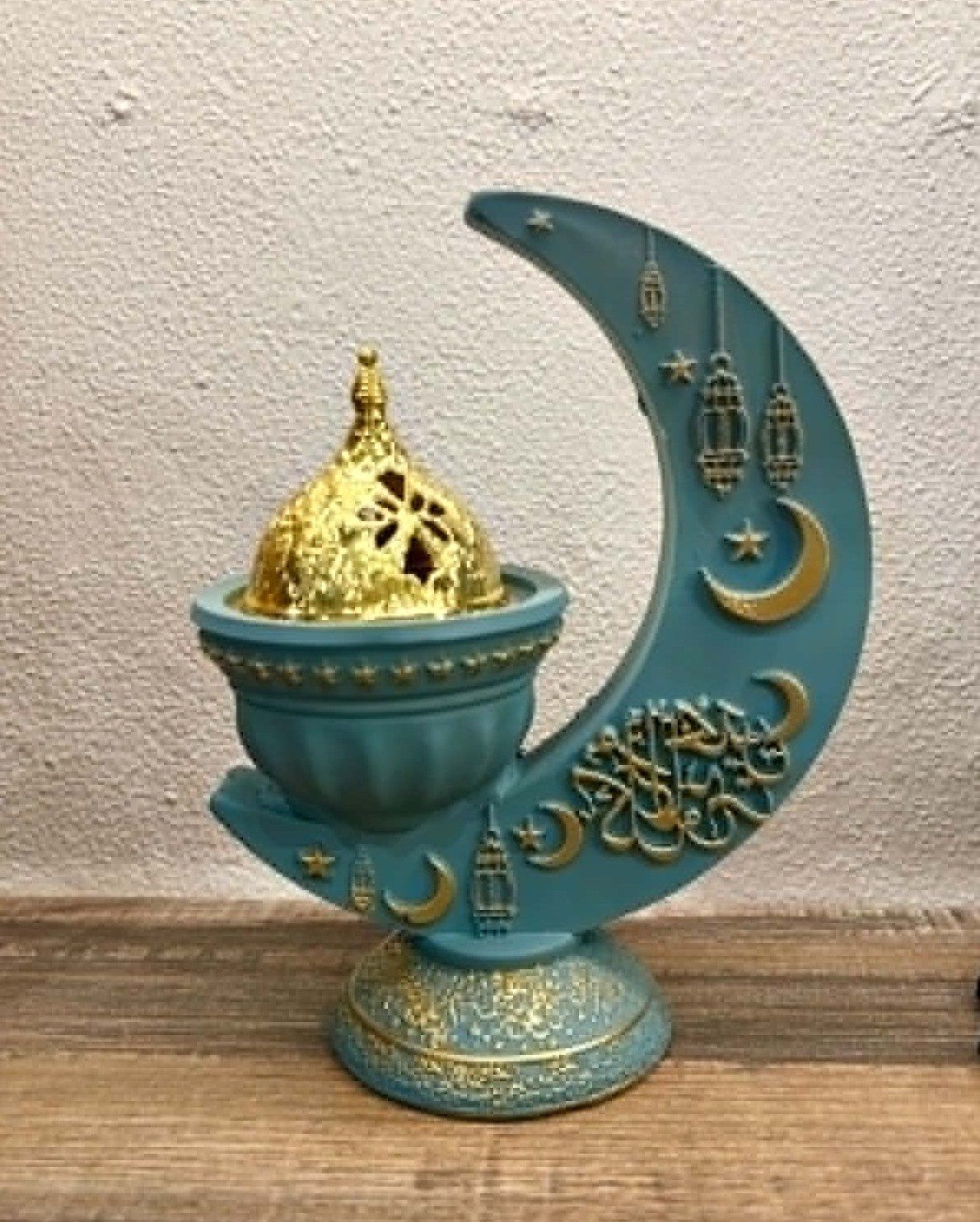 Resin Burner CRESCENT MOON on  Stand BLUE