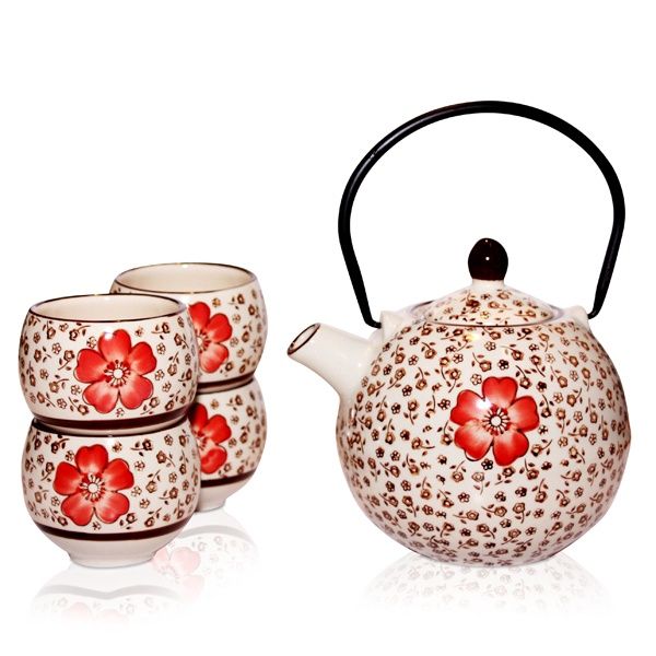 Oriental Hibiscus Teapot 4 Cup Set 600ml