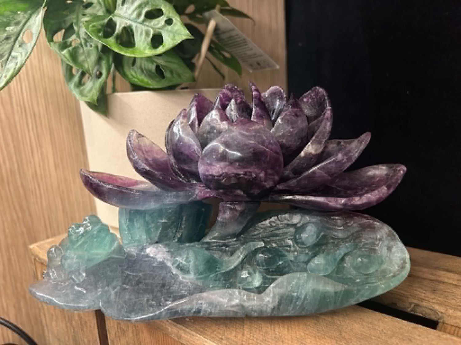 Large Rainbow Fluorite Lotus carving