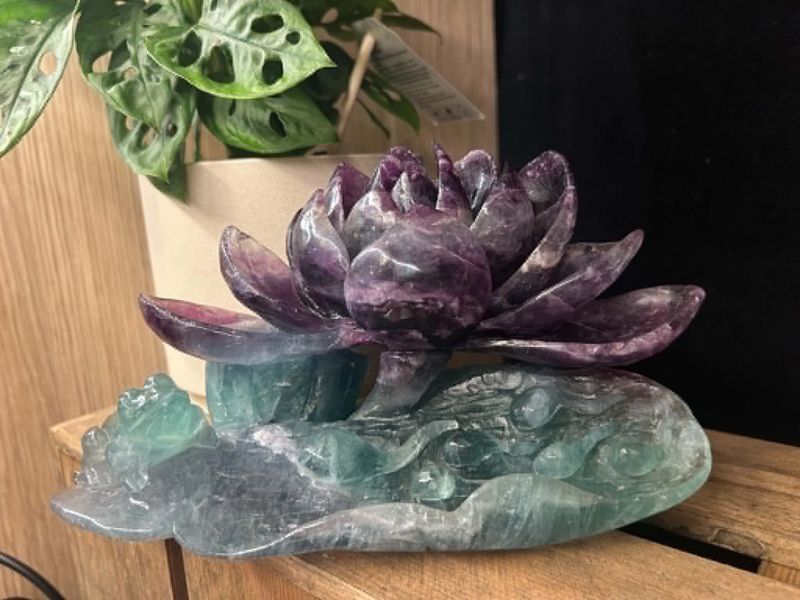 Large Rainbow Fluorite Lotus carving