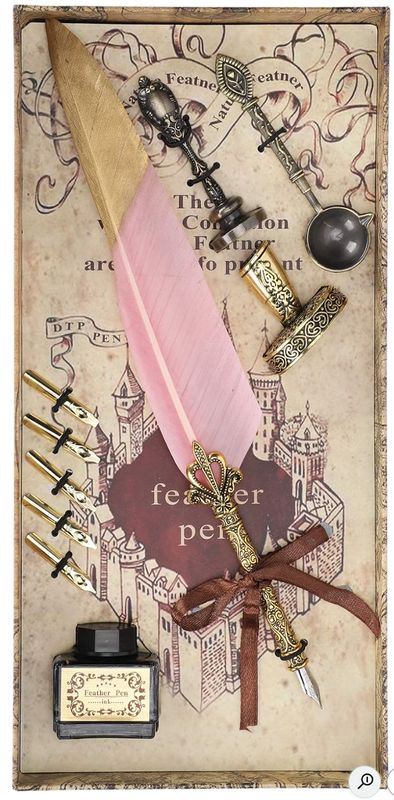 FEATHER PEN - Pink w Gold tip C'graphy Pen Set