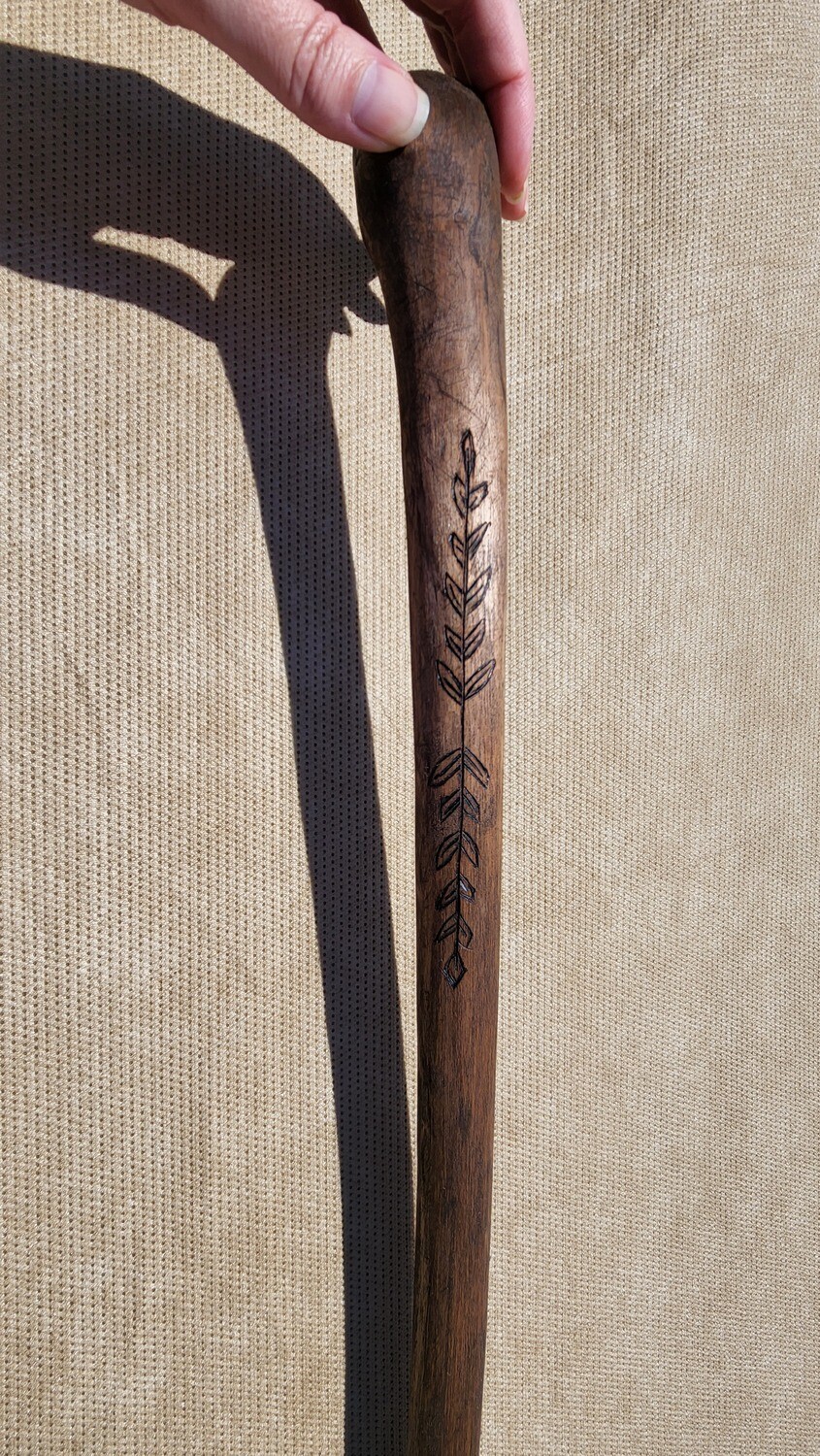 Wooden Walking Stick With Burned Art