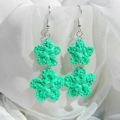 Mint Green Double Crochet Flower Upcycled Bag Earrings