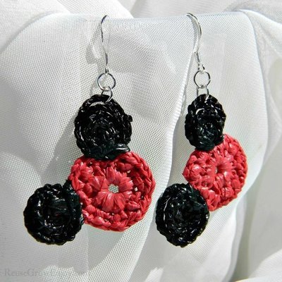 Red & Black Mouse Upcycled Bag Earrings