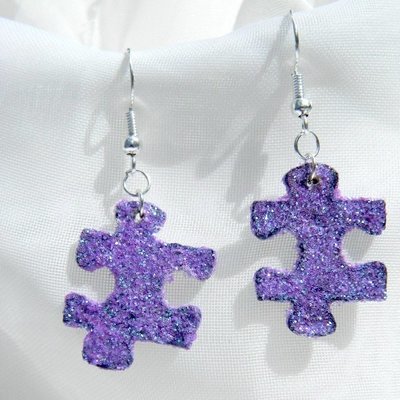Glitter Upcycled Puzzle Piece Earrings