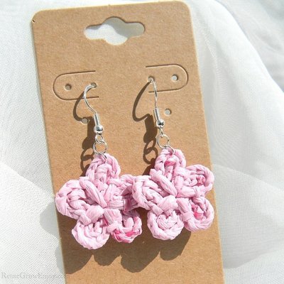 Small Crochet Flower Upcycled Bag Earrings
