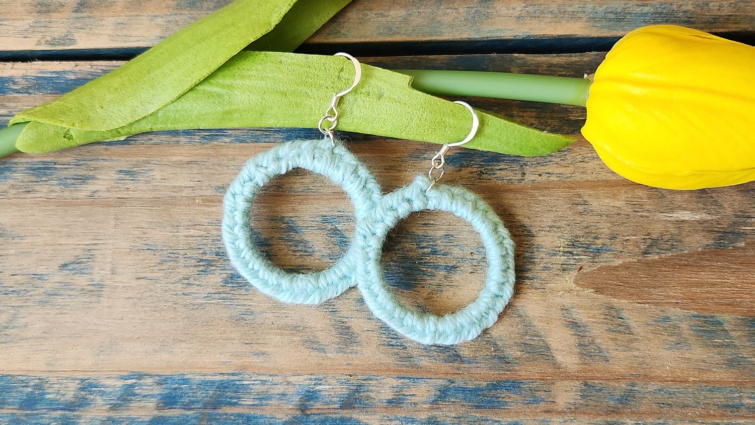 Mint Green Macrame Earrings | Upcycled Bottle Ring Boho Dangle Jewelry