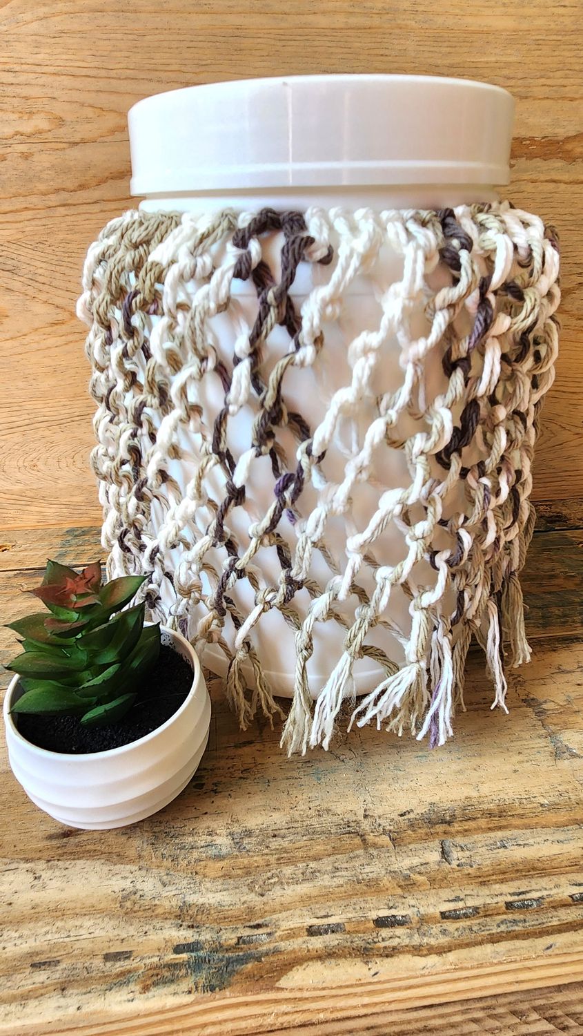 Upcycled Food Grade Plastic Container with Macrame