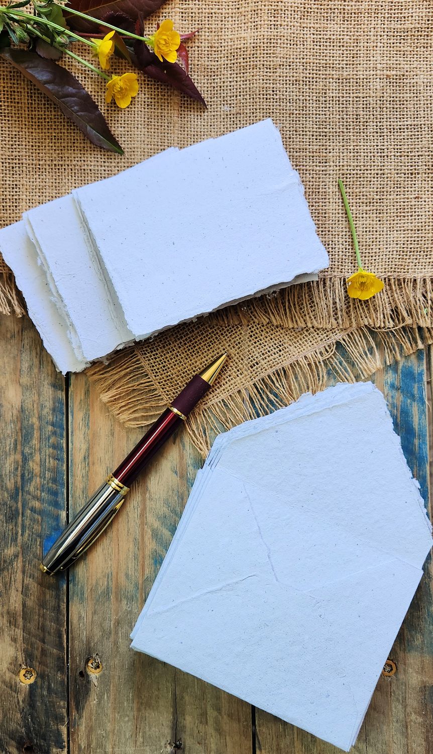 Handmade Recycled Paper Cards and Envelopes with Deckle Edge