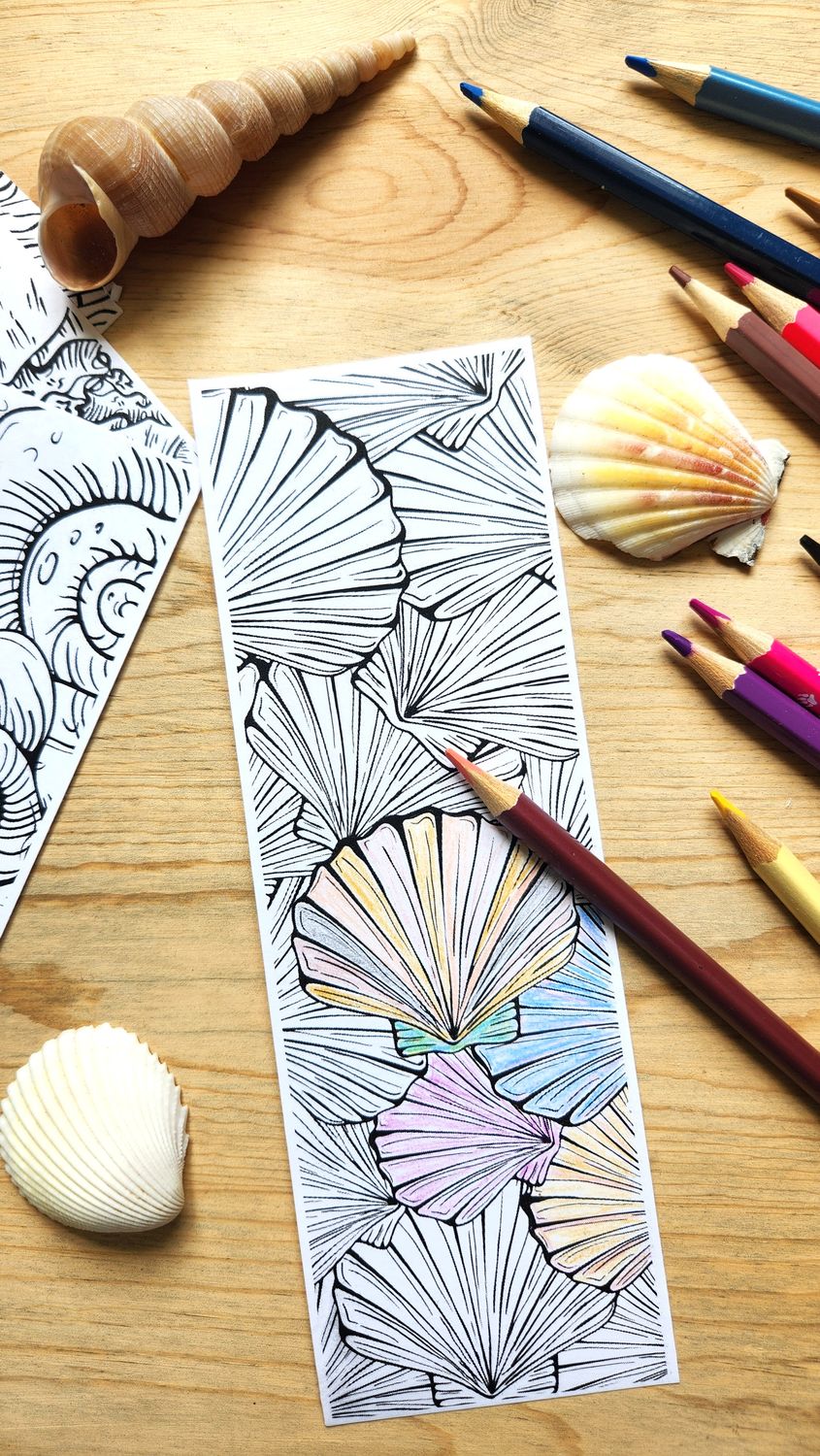 Seashell Coloring Bookmarks | Beach Coastal DIY Craft (Instant Download)