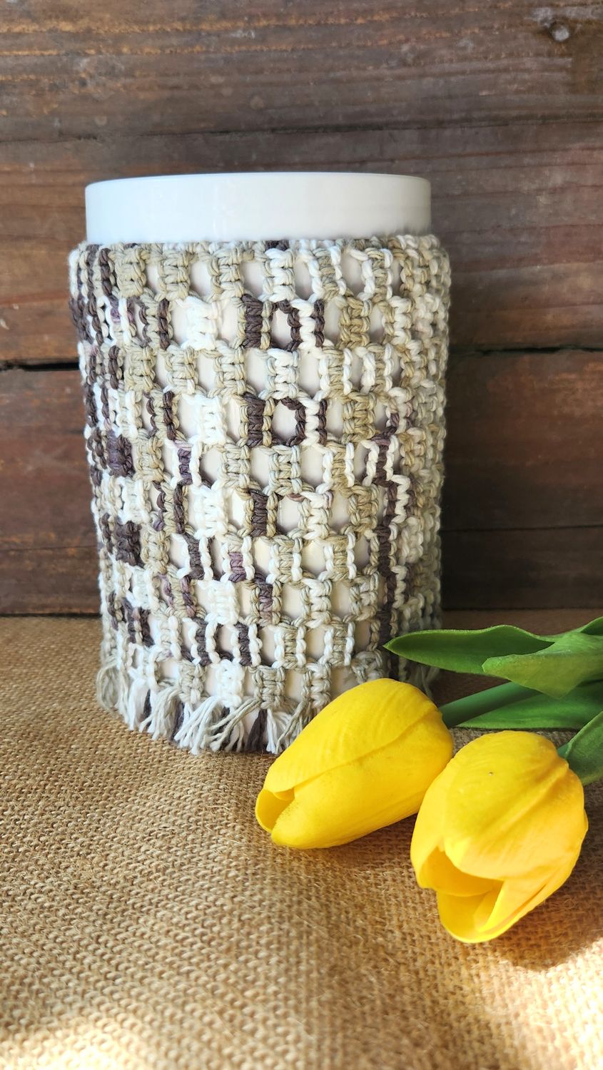 Macrame on Upcycled Plastic Container