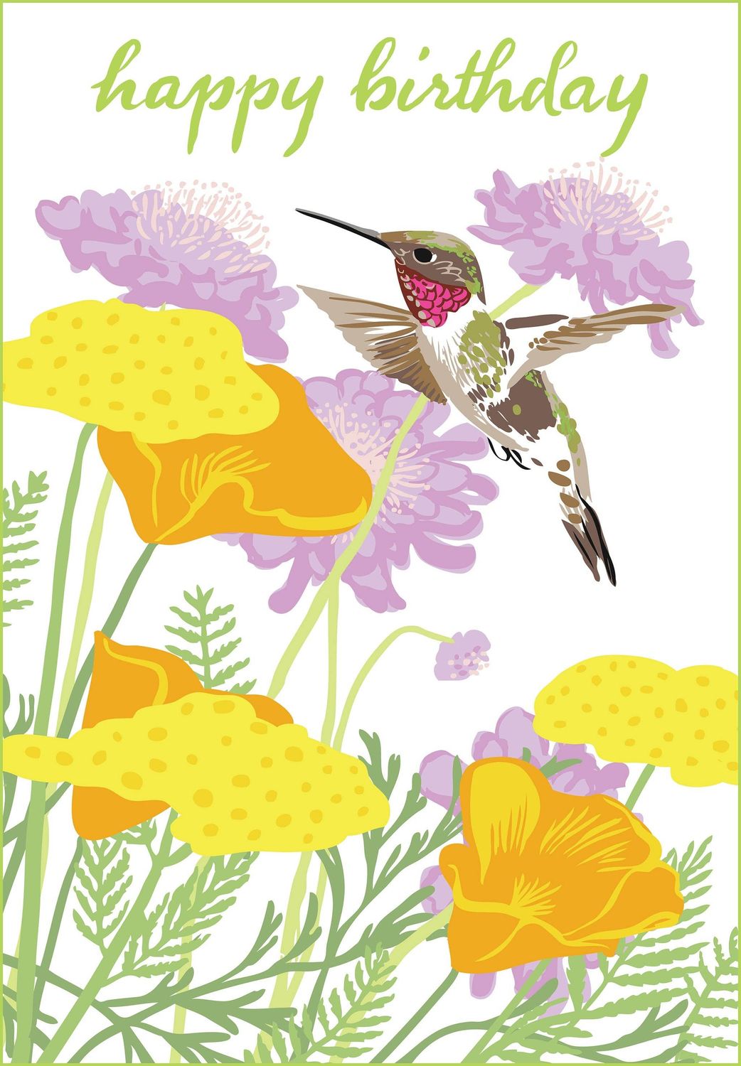 Hummingbird &amp; Garden Flowers - Birthday Greeting Card