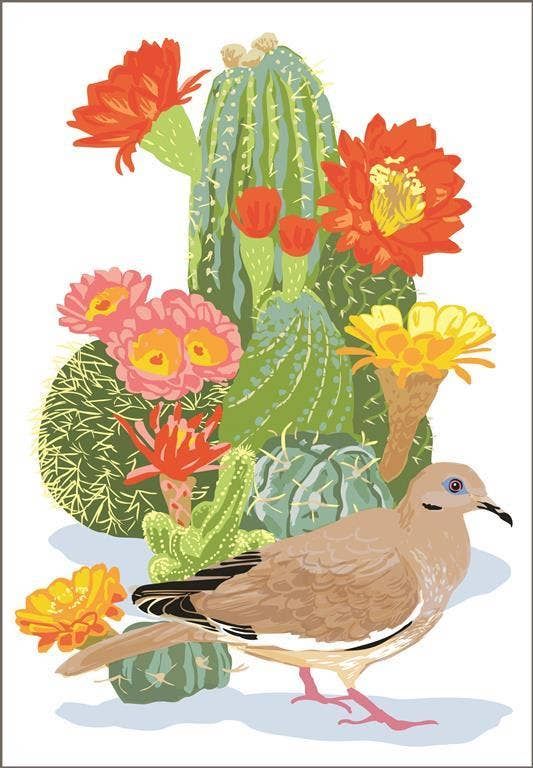 White-Winged Dove &amp; Flowering Cactus Greeting Card