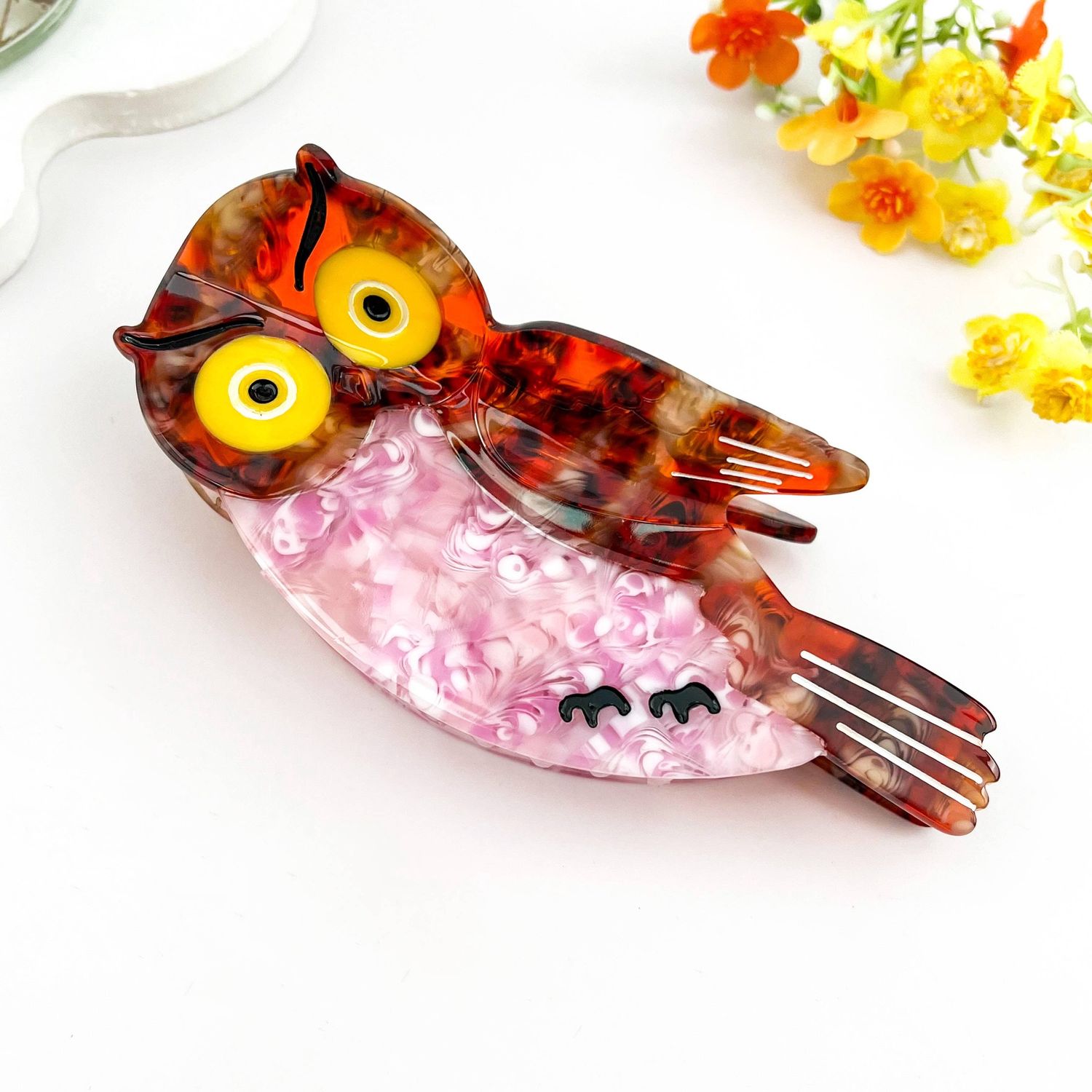 Owl Patchwork Acetate Hair Claw Clip