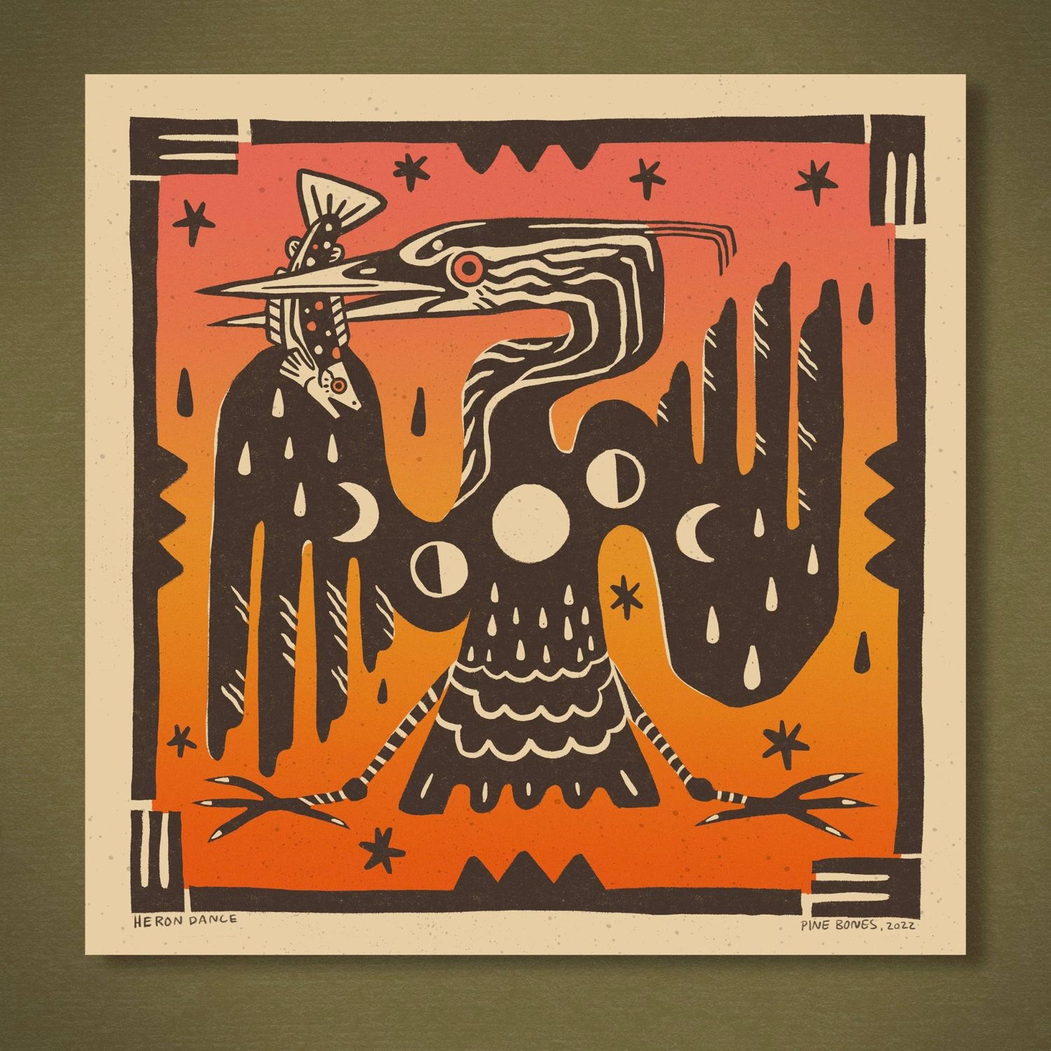 Heron Dance - 8x8 Nature Wilderness Art Print
