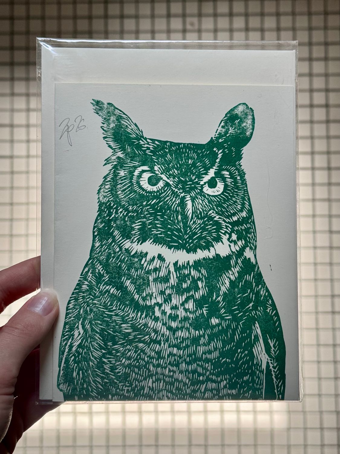 SDR Owl Card Hand-printed, Color: Green