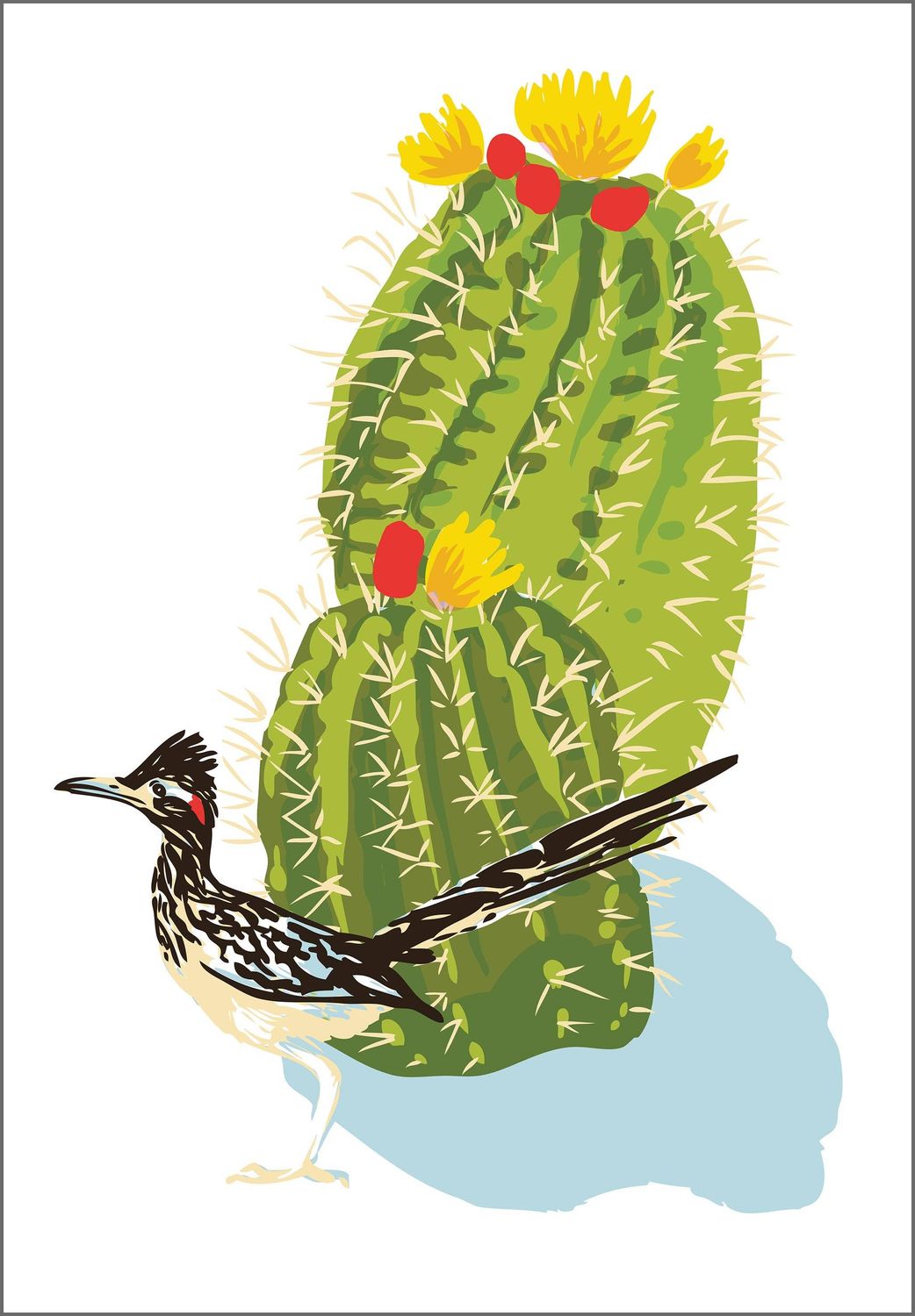 Desert Flowering Cactus &amp; Roadrunner Bird Magnet, Type of Bird: Roadrunner