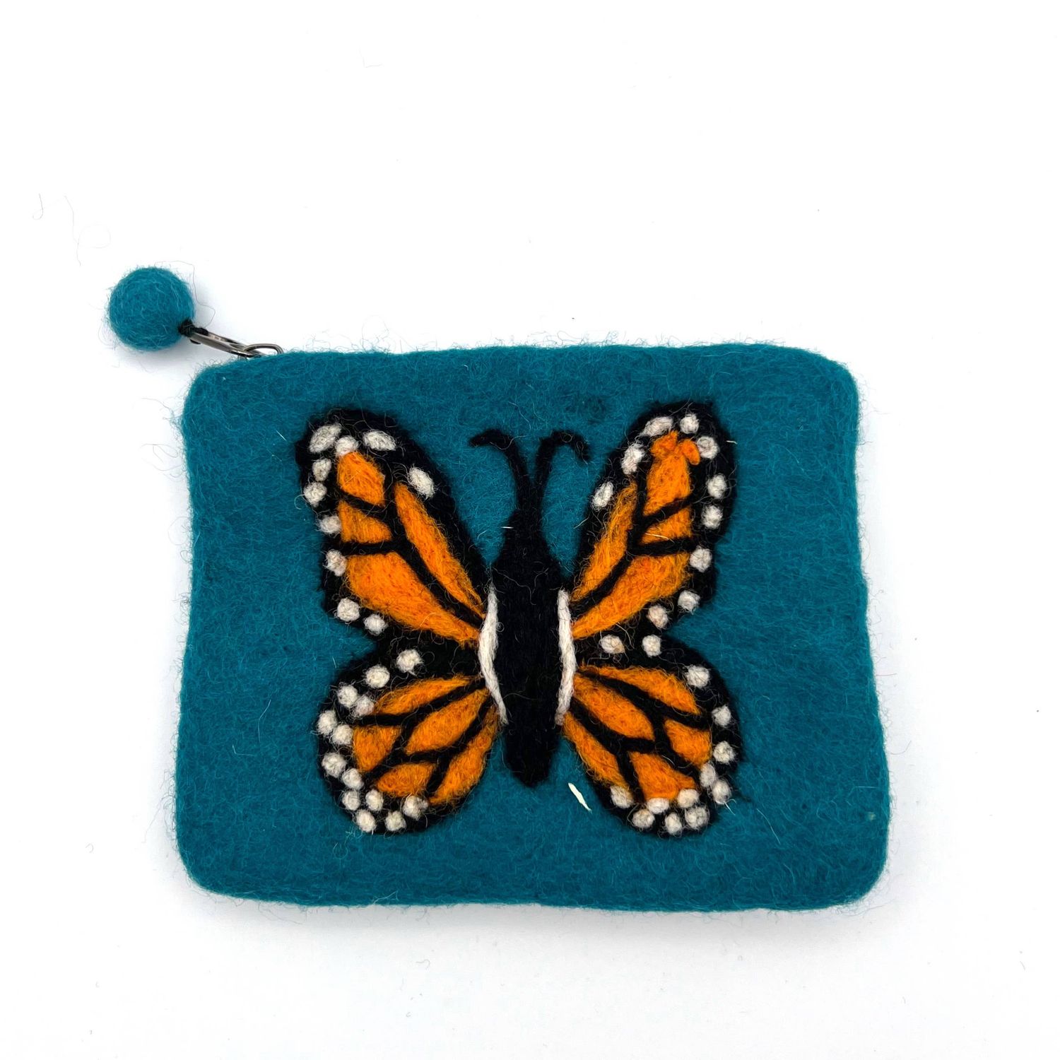 Monarch Butterfly Felt Coin Purse, Color: Blue