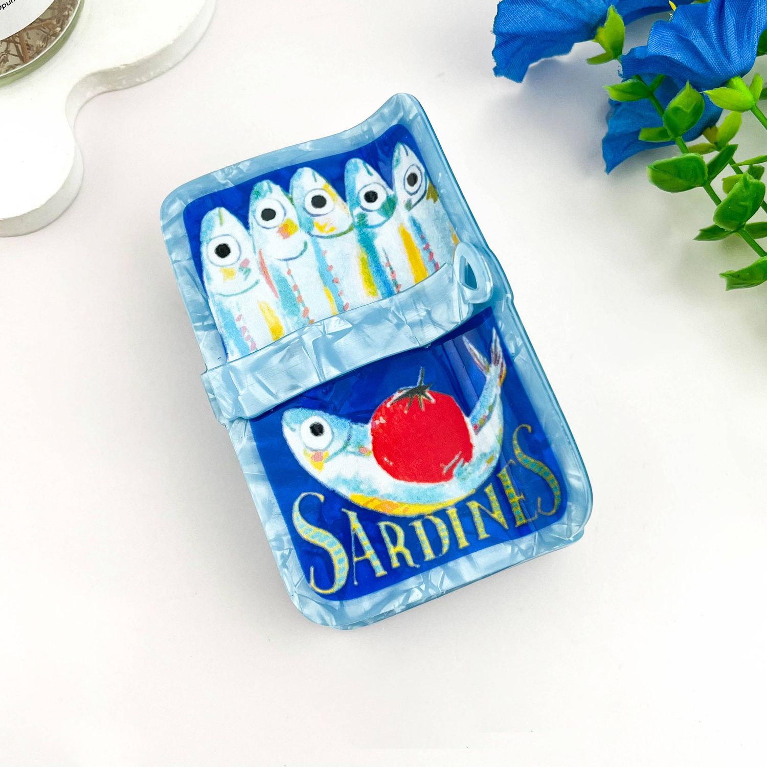 Sardine Tin Can Print Hair Claw Clip Seafood Inspired, Color: Blue