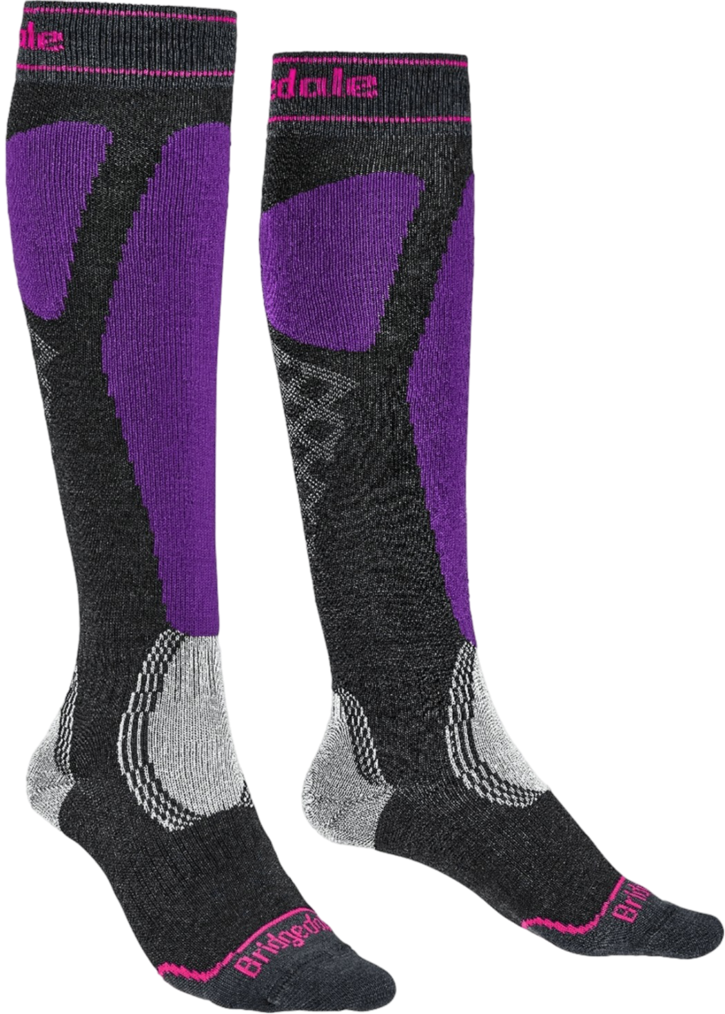 Bridgedale, Easy On Merino Endurance OTC Ski Socks Ws, Color: Graphite/Purple, Size: M