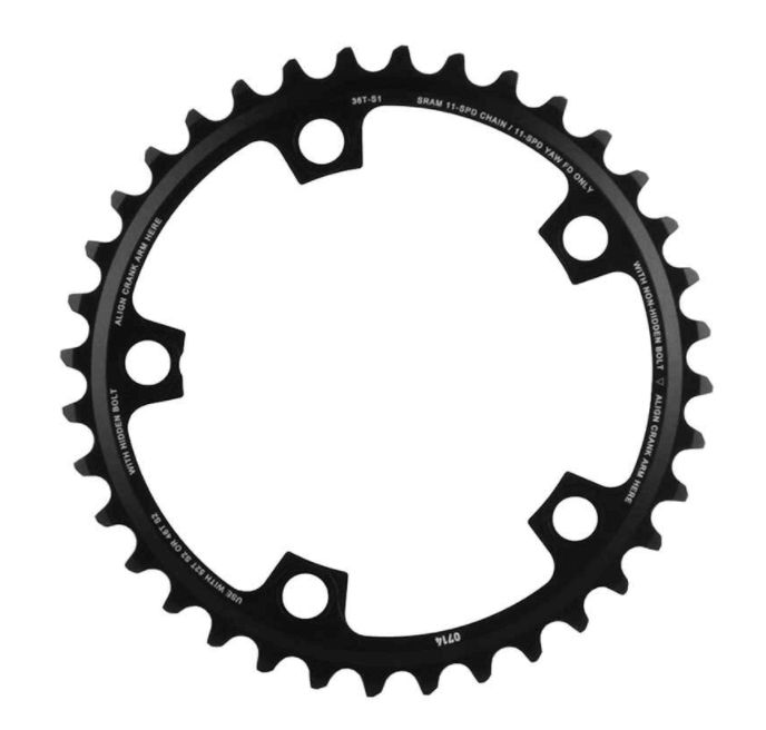SRAM, 36T, 11sp, BCD: 110mm, 5 Bolts, Red X-Glide, Inner Chainring, For 36/46 or 36/52, Aluminum, Black, 11.6218.010.009