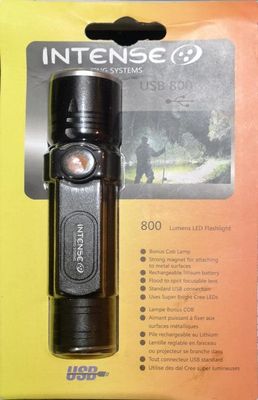 Intense Lighting Systems, USB Rechargeable 800 Lumen Flashlight with COB lamp, Black
