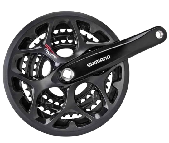 Shimano, FC-A073, Crankset, 7/8 sp., 170mm, 30/39/50T, BCD:Rivets, Square, 45mm, w/ Chainguard, Black