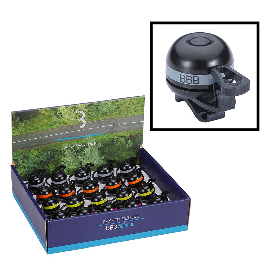 BBB Cycling, BBB-14D EasyFit Display Box, Bell, 20 Pack, Black/Grey