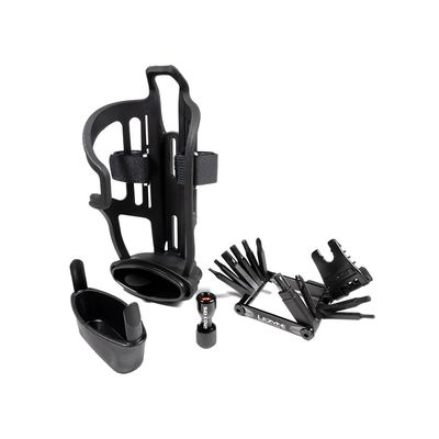 Lezyne, Tubeless Flow Storage Loaded, Bottle Cage, Composite, Includes CO2 Head, V18 Multi-Tool with Tubeless Reamer &amp; Tire Plug Kits (Right)