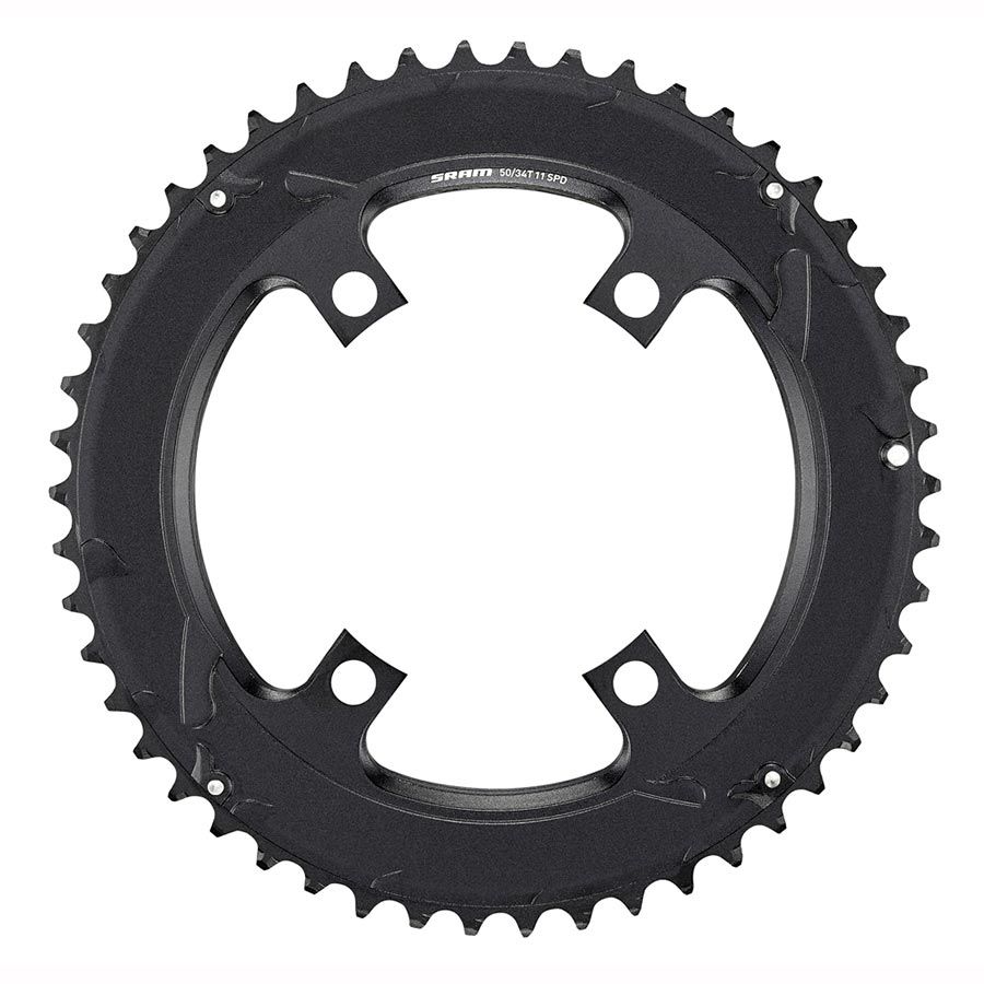 SRAM, Road 110mm Asymmetrical, Chainring, Teeth: 50, Speed: 11, BCD: 110, Bolts: 4, Outer, Aluminum, Black