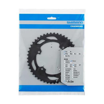 Shimano, GRX FC-RX600 2x10 / 2x11, Chainring, Teeth: 46, Speed: 11, BCD: 110, Bolts: 4, Outer, Aluminum, Black