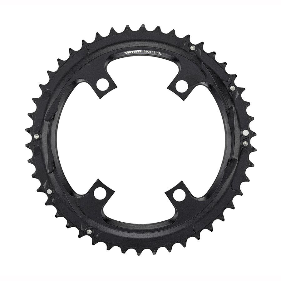 SRAM, Road 110mm Asymmetrical, Chainring, Teeth: 46, Speed: 11, BCD: 110, Bolts: 4, Outer, Aluminum, Black
