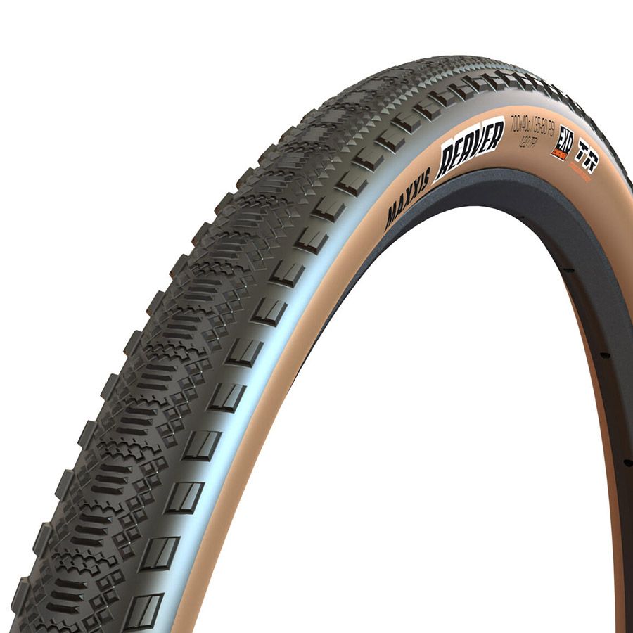 Maxxis, Reaver, Gravel Tire, 700x45C, Folding, Tubeless Ready, HYPR-X, EXO, 120TPI, Tanwall