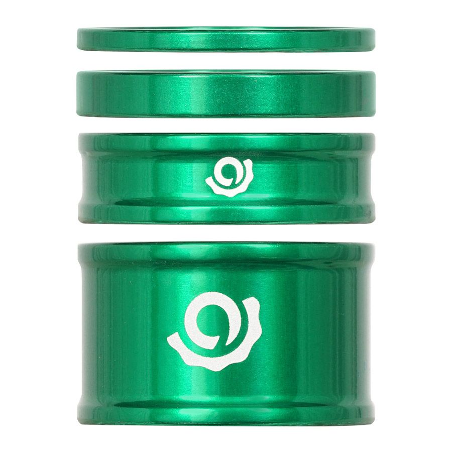 Industry Nine, iRiX, Headset Spacer Kit, 1-1/8'', Height: 2.5mm/5mm/10mm/20mm, Aluminum, Green