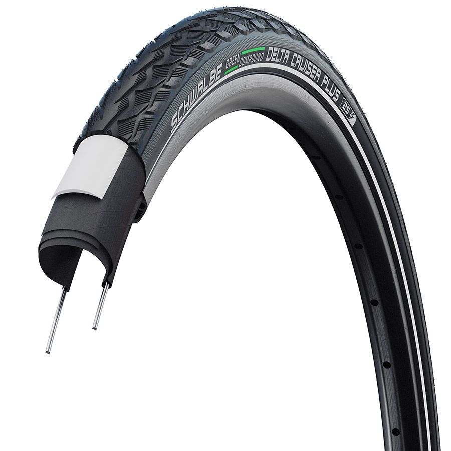 Schwalbe, Delta Cruiser Plus, Hybrid Tire, 29''x1.75, Wire, Clincher, Green Compound, PunctureGuard, Reflex, 50TPI, Black