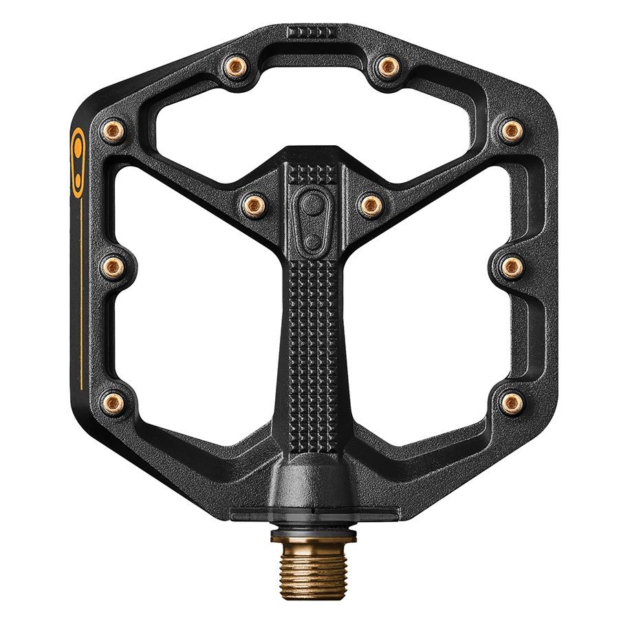 crankbrothers, STAMP 11 Small, Platform Pedals, Body: Aluminum, Spindle: Titanium, 9/16'', Black &amp; Gold, Pair