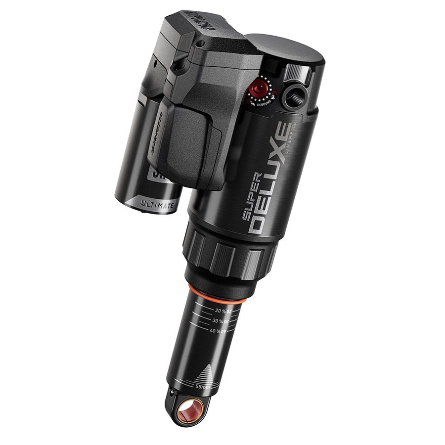 RockShox, Super Deluxe FLT Attendant D1, Rear shock, 185x55, Shaft Eyelet: Trunnion, Body Eyelet: Standard, Token Loc 3, Reb55/Comp37, Mid4-Lock6, Trek Fuel EX 2023+