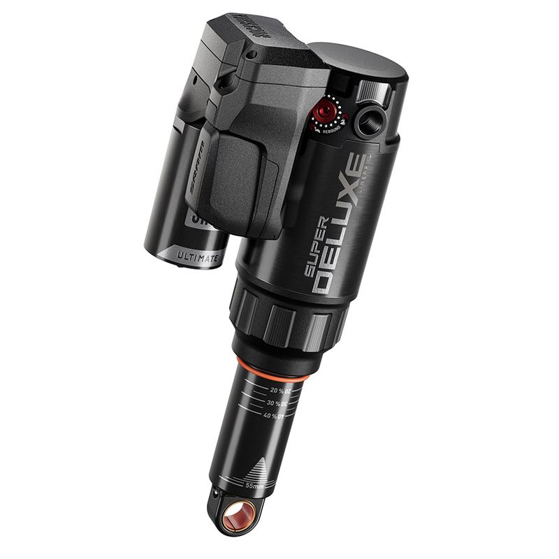 RockShox, Super Deluxe FLT Attendant D1, Rear shock, 185x55, Shaft Eyelet: Trunnion, Body Eyelet: Standard, Token Loc 3, Reb55/Comp37, Mid4-Lock6, Trek Fuel EX 2023+