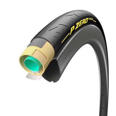 Pirelli, P ZERO Velo Tubular, Road Tire, 700x25C, Tubular, YellowSOFT, TechBELT, 300TPI, Black