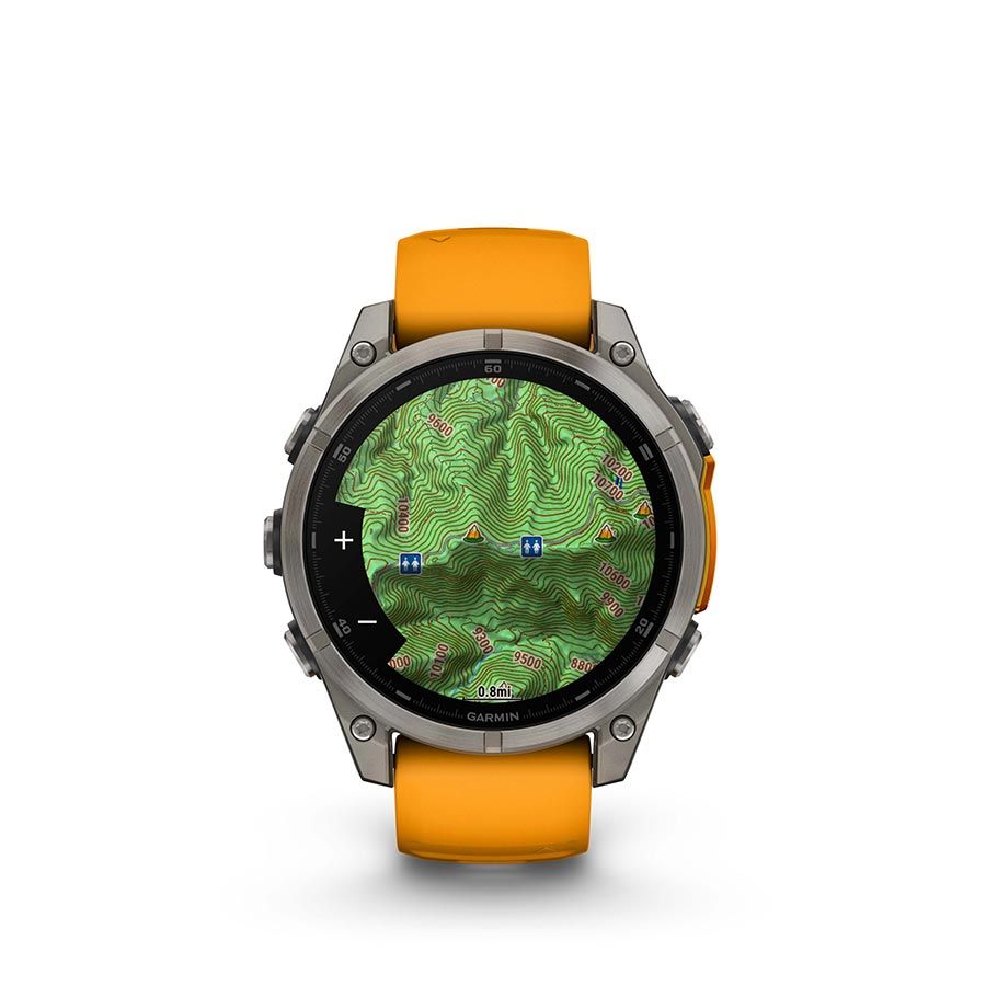 Garmin, fenix 8 AMOLED Sapphire 47mm, Watch, Watch Color: Titanium, Wristband: Orange/ Graphite - Silicone