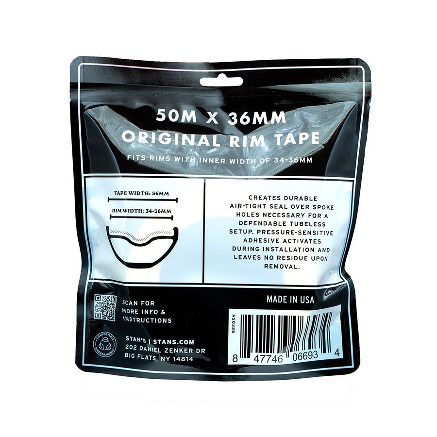 Stans No Tubes, Rim Tape, Tubeless Tape, 50m, 36mm