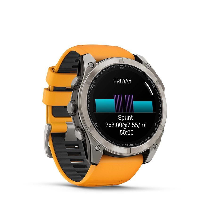 Garmin, fenix 8 AMOLED Sapphire 51mm, Watch, Watch Color: Titanium, Wristband: Orange/ Graphite - Silicone