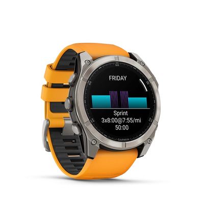 Garmin, fenix 8 AMOLED Sapphire 51mm, Watch, Watch Color: Titanium, Wristband: Orange/ Graphite - Silicone