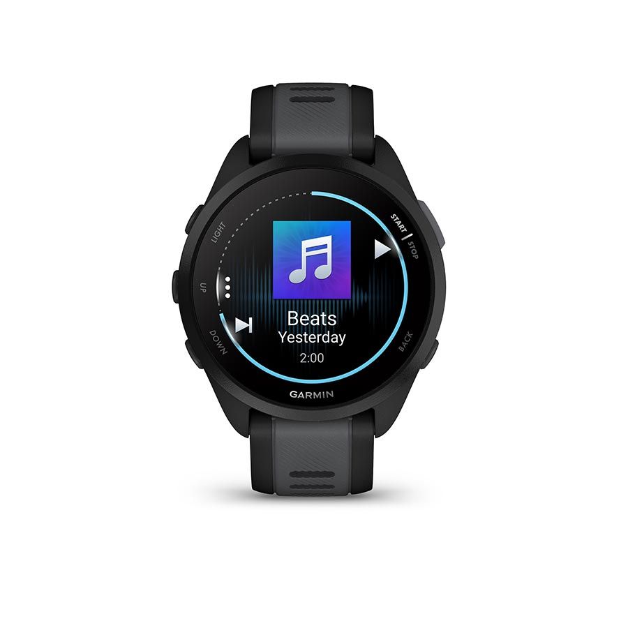 Garmin, Forerunner 165 Music, Watch, Watch Color: Black, Wristband: Slate - Silicone