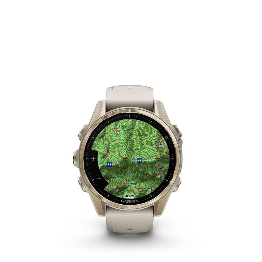 Garmin, fenix 8 AMOLED Sapphire 43mm, Watch, Watch Color: Gold, Wristband: Gray/ Dark Sandstone - Silicone