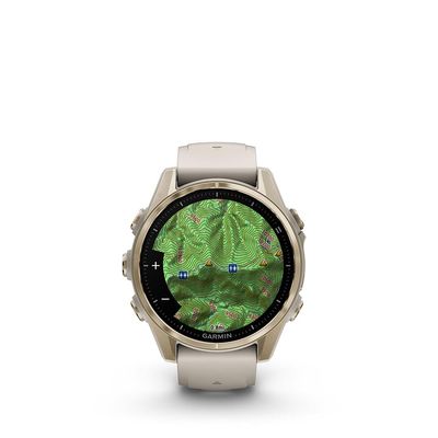 Garmin, fenix 8 AMOLED Sapphire 43mm, Watch, Watch Color: Gold, Wristband: Gray/ Dark Sandstone - Silicone