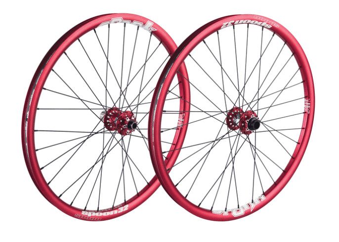 Spank, Spoon 32 Wheelset, 27.5” 20x 110mm/ 12x 135mm, HG, 6 Bolt, Red