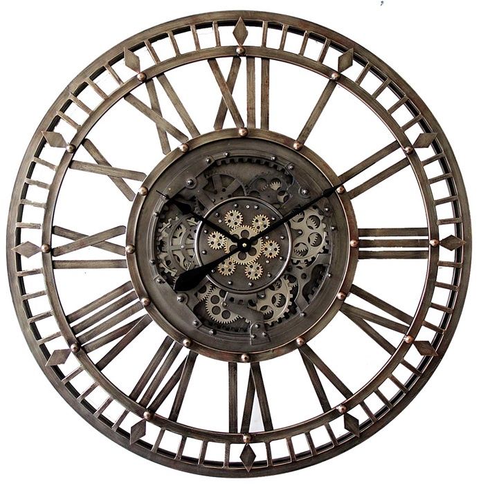 Mansion - Big Open Wall Clock Gears Dia60x5cm Aged Silver (ALLEEN AFHALEN IN DE WINKEL)