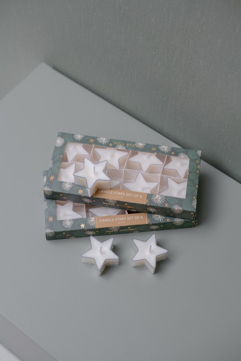 Waxinelichtjes - Stars - Set 8 - Wit