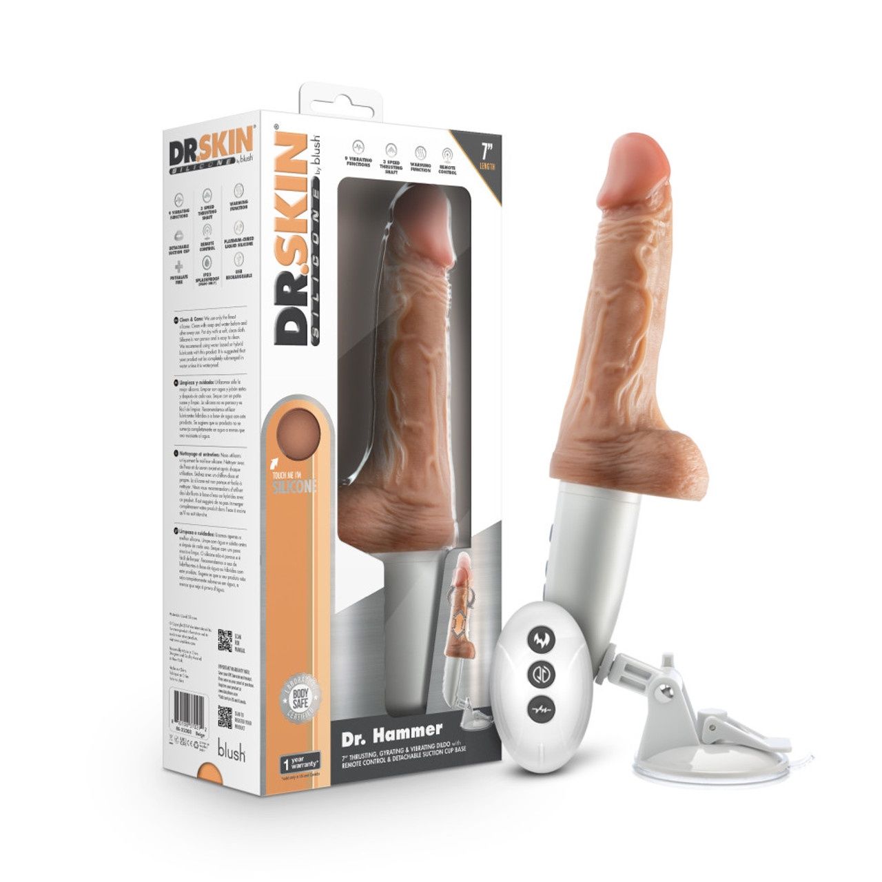 Dr Skin Dr Hammer Silicone 7" Thrusting Dildo w/ Handle (Beige)